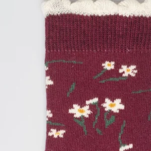 Skarpety dziewczęce długie w kwiatki bordowe Lula 604