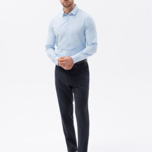 Bawełniana koszula męska z tkaniny w stylu Oxford SLIM FIT - błękitna V8