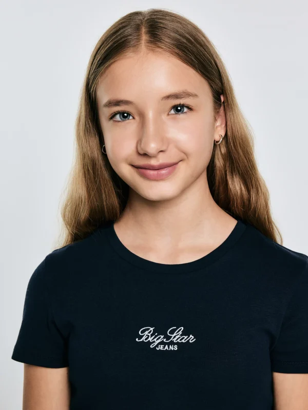 Koszulka dziewczęca z haftem granatowa Tomsa 403