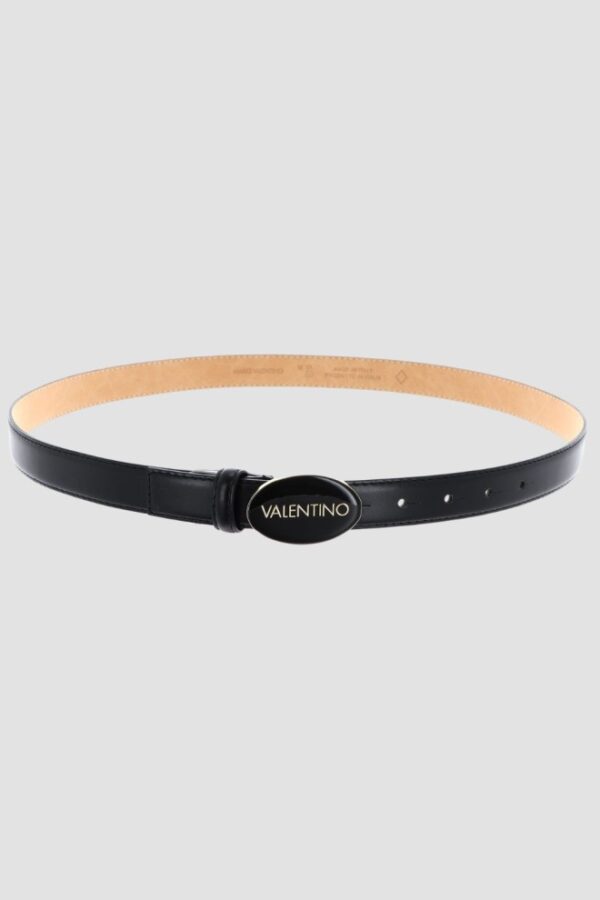 VALENTINO Czarny pasek damski Block Plaque Buckle Belt