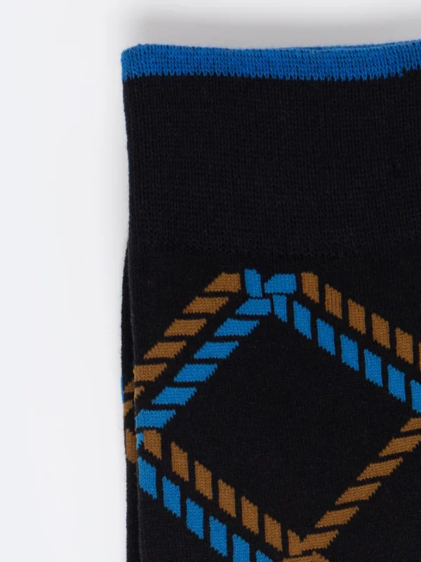 Skarpety męskie długie w kratę czarne Chester 906