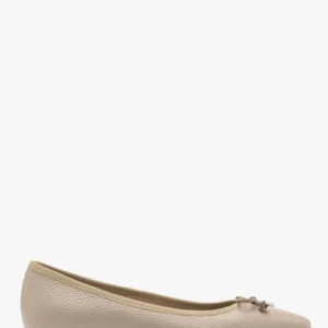 Beżowe baleriny damskie z kokardą