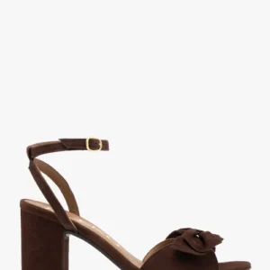 Ciemnobrązowe sandały damskie z odpinaną kokardą