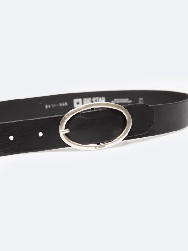 b6d4ed67b8a714ad646b5033be0bdfb0494339bf Pasek damski skórzany z owalną klamrą czarny 2411 906