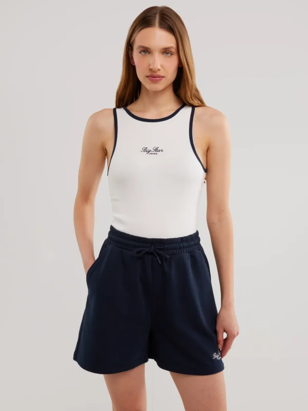 b7fc23f9e9ee92af1c00548a0dc65a20a0aae141 Koszulka damska na ramiączkach z kontrastowym wykoŅczeniem biała Arisa 100