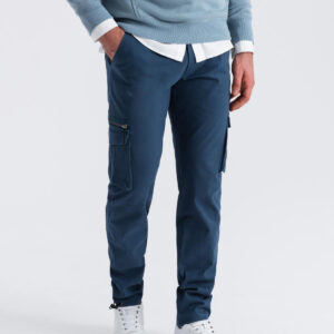 Spodnie męskie cargo STRAIGHT LEG z trójkątnym pinem na kieszeni – ciemnoniebieskie V4
