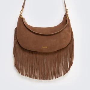 Torebka damska skórzana z frędzlami brązowa Arvia 803