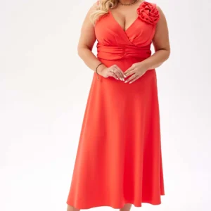 Elegancka sukienka Anna na wesele w kolorze papai PLUS