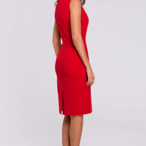 Klasyczna elegancka sukienka midi z dekoltem V czerwona