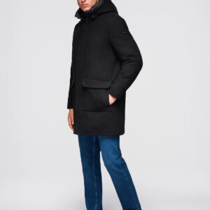 Płaszcz męski parka z wełną i kapturem - czarny V1