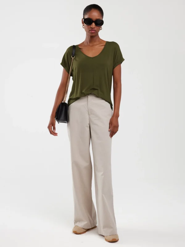 Koszulka damska o luźnym kroju khaki Valeria 303