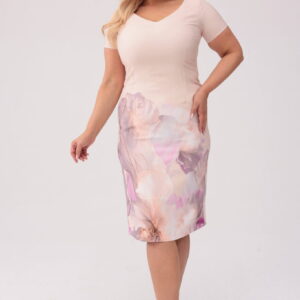 ba0e2985fbec5679e9e6f66cb5d3320f7bfaedf1 Łososiowa sukienka Elena z borderem w kwiatowy wzór XXL OVERSIZE WIOSNA