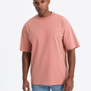 Bawełniany t-shirt męski LOOSE FIT z okrągłym dekoltem – różowy V5