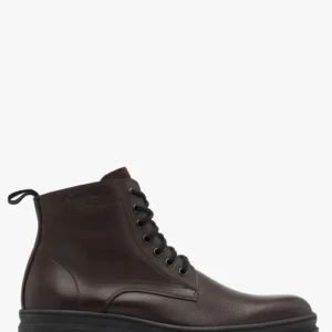 Ciemnobrązowe trzewiki męskie z logotypem na cholewce