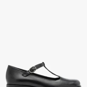 Czarne baleriny T-Bar ze skóry licowej