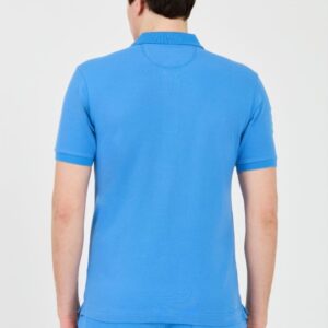 LA MARTINA Niebieskie męskie polo z małym zielonym logo