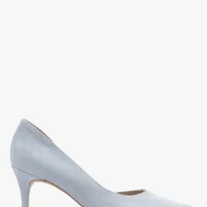 Niebieskie czółenka na szpilce z dekoracyjną cholewką