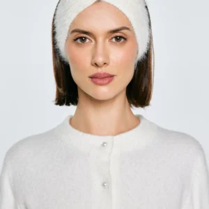 Opaska damska z ozdobnym splotem kremowa Holia 103