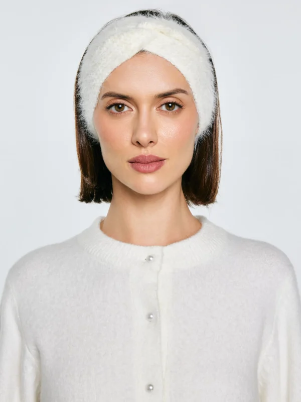 Opaska damska z ozdobnym splotem kremowa Holia 103