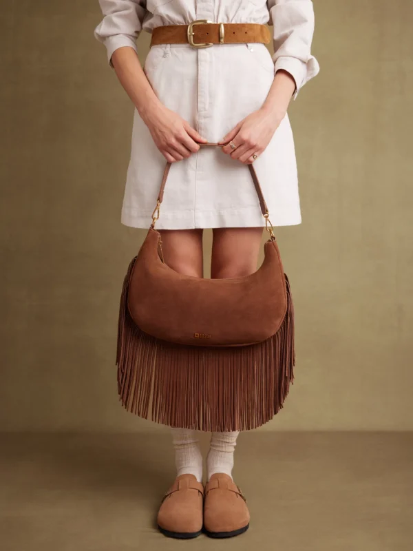 Torebka damska skórzana z frędzlami brązowa Arvia 803