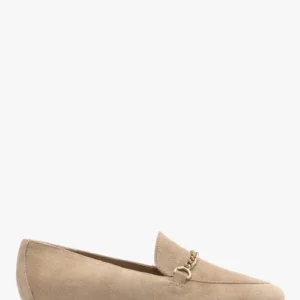 Piaskowe mokasyny ze złotym łańcuszkie