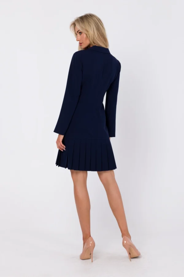 Elegancka sukienka z dekoltem V i kontrafałdami granatowa