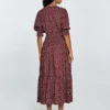 Sukienka damska midi z wiskozy z motywem kwiatowym bordowa Sheri 604