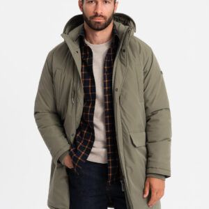 Klasyczna męska długa kurtka typu parka – oliwkowa V3