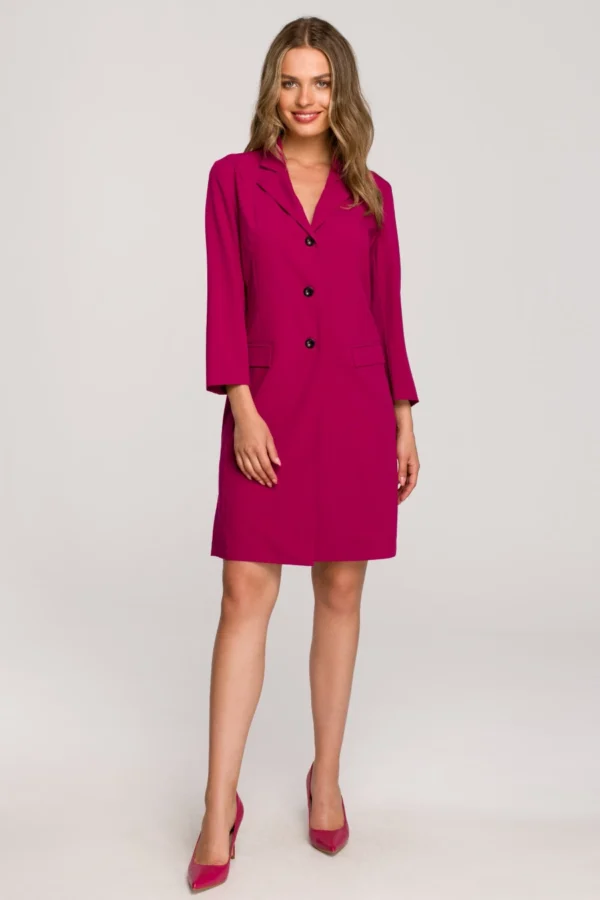 c1021d4f331fe74a798f08ab10b1a8882cfb02bc Elegancka żakietowa sukienka marynarka z paskiem - śliwkowa