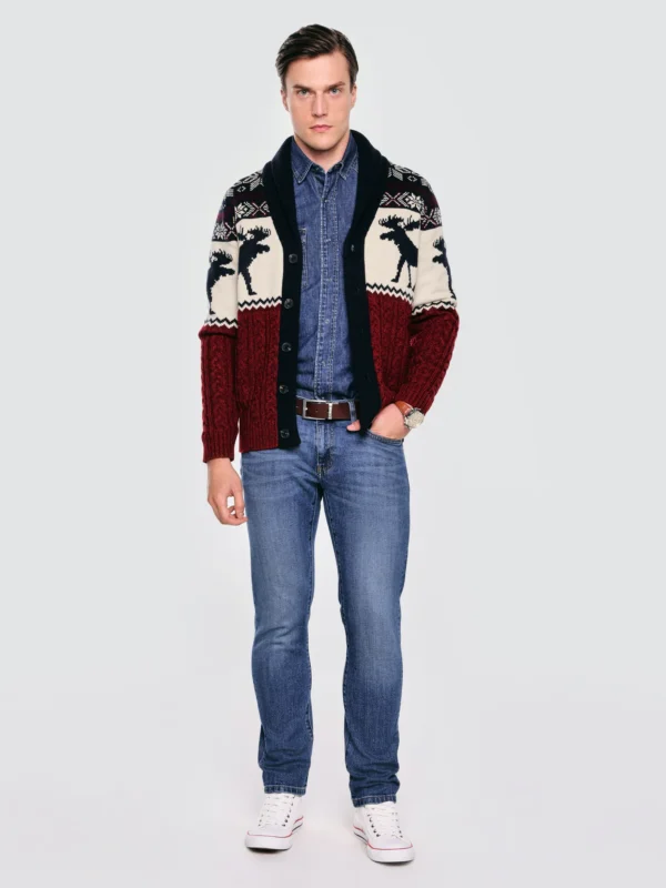 Kardigan męski ze wzorem skandynawskim bordowo-granatowy Lorenzo 000