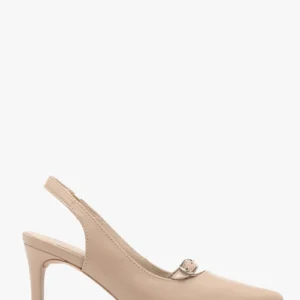 Beżowe czółenka typu slingback z ozdobnym paskie
