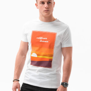 T-shirt męski z nadrukiem - biały V-1A