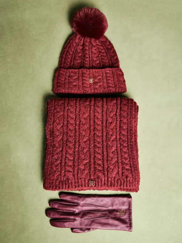 Szalik damski z dekoracyjnym splotem bordowy Caroles 604