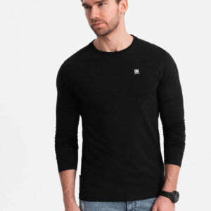 c44dfa735583b0383848bbcf84eabffab713e41b Longsleeve męski z elastanem sygnowany z okrągłym dekoltem - czarny V3