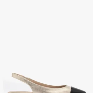 Platynowe baleriny typu slingback z czarnym noskie