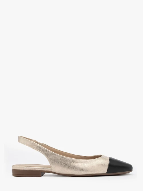 Platynowe baleriny typu slingback z czarnym noskie
