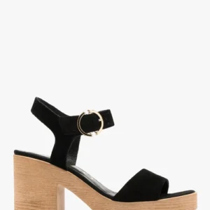 Czarne welurowe sandały na masywnej platformie