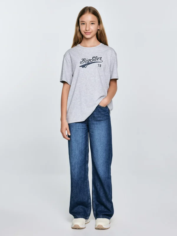 Koszulka dziewczęca oversize z nadrukiem szara Emillia 901