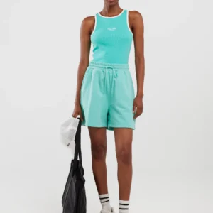 Koszulka damska na ramiączkach z kontrastowym wykoŅczeniem turkusowa Arisa 302