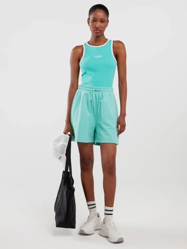 Koszulka damska na ramiączkach z kontrastowym wykoŅczeniem turkusowa Arisa 302