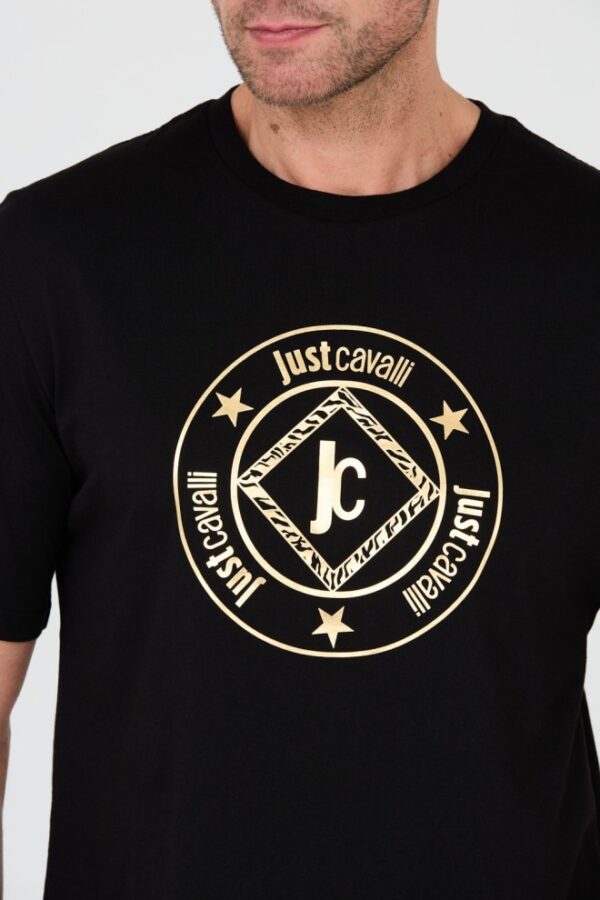 JUST CAVALLI Czarny męski t-shirt Fiche Gold