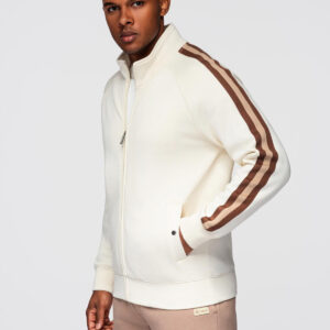 Męska bluza dresowa z wysokim kołnierzem i lampasami – kremowa V3