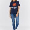 KENZO Granatowy t-shirt damski z czerwonym kwiatem