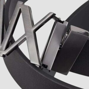 ARMANI EXCHANGE Czarny pasek męski ze srebrną klamrą