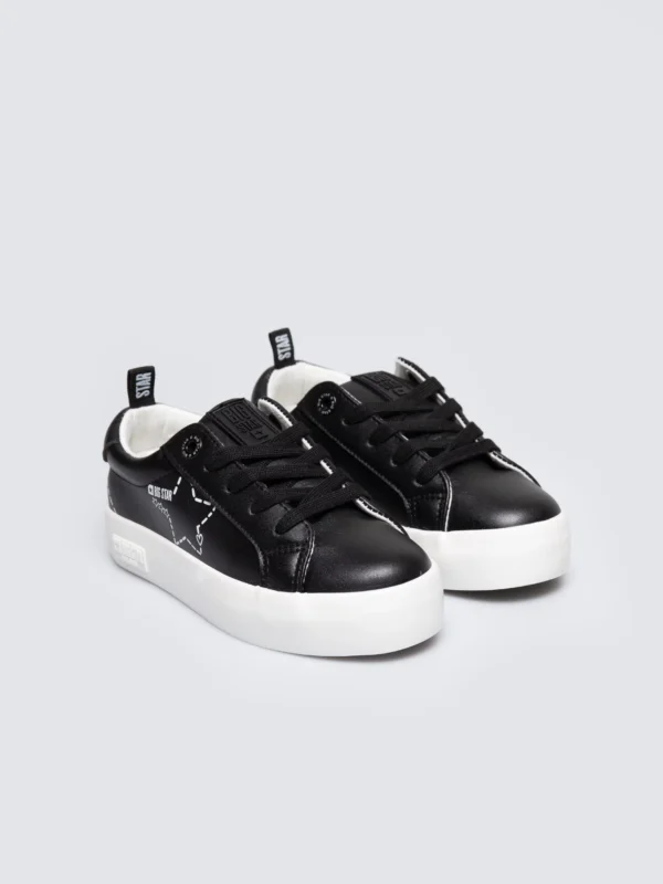 Trampki dziewczęce ze skóy ekologicznej czarne KK374223 906