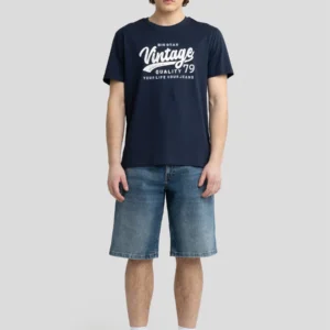 Koszulka męska z nadrukiem na piersi granatowa Gralis 403