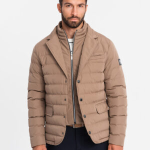 Pikowana męska kurtka o kroju marynarki – beżowa V5