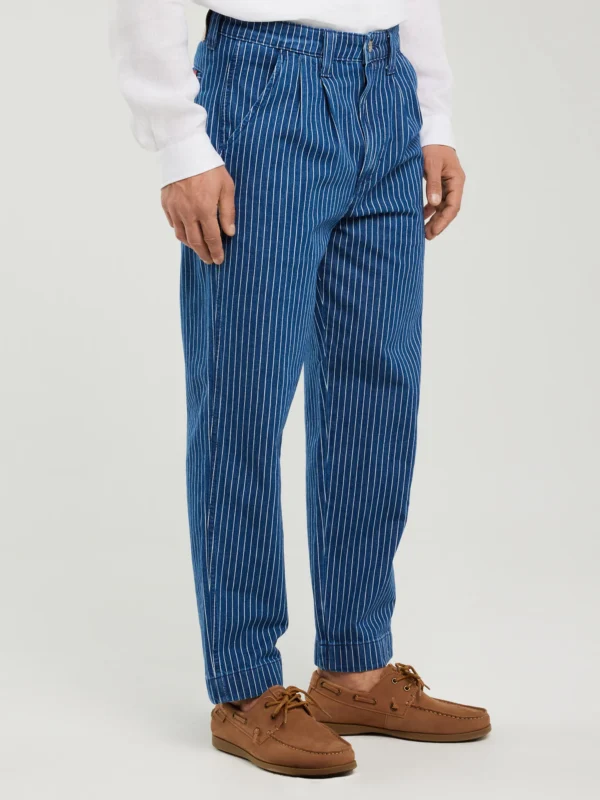 Jeansy męskie loose w prążek granatowe Temir 540