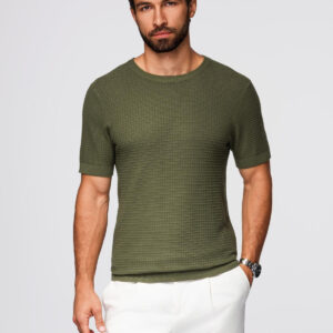 Strukturalna dzianinowa koszulka męska - oliwkowa V1