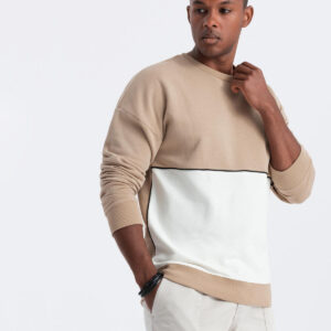 Bluza męska OVERSIZE z kontrastowym łączeniem kolorów - beżowa V2